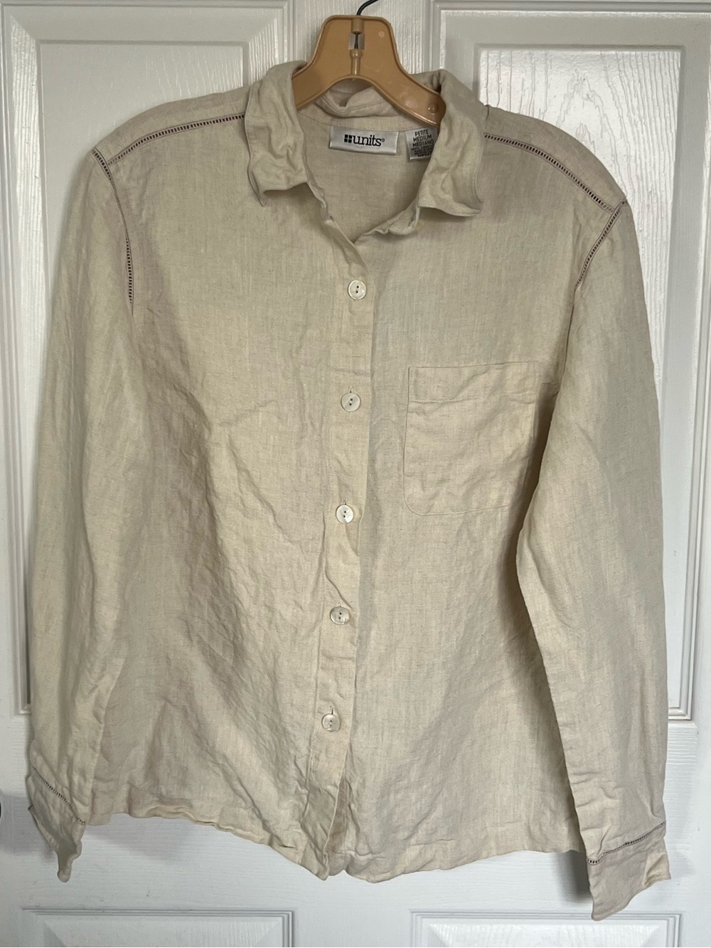 Vintage 90s UNITS Linen Shacket Shirt Jacket Long Sleeve Beige Cream NWOT M
